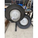 A METAL OUTDOOR LIGHT AND STAND AND A FURTHER MATCHING LIGHT FITTING