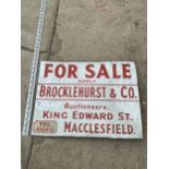 A VINTAGE DOUBLE SIDED ENAMEL 'BROCKLEHURST & CO, AUCTIONEERS' FOR SALE SIGN