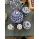 A MIXED LOT OF BLUE AND WHITE ITEMS - MODERN CHINESE GINGER JAR, DRAGON ETC