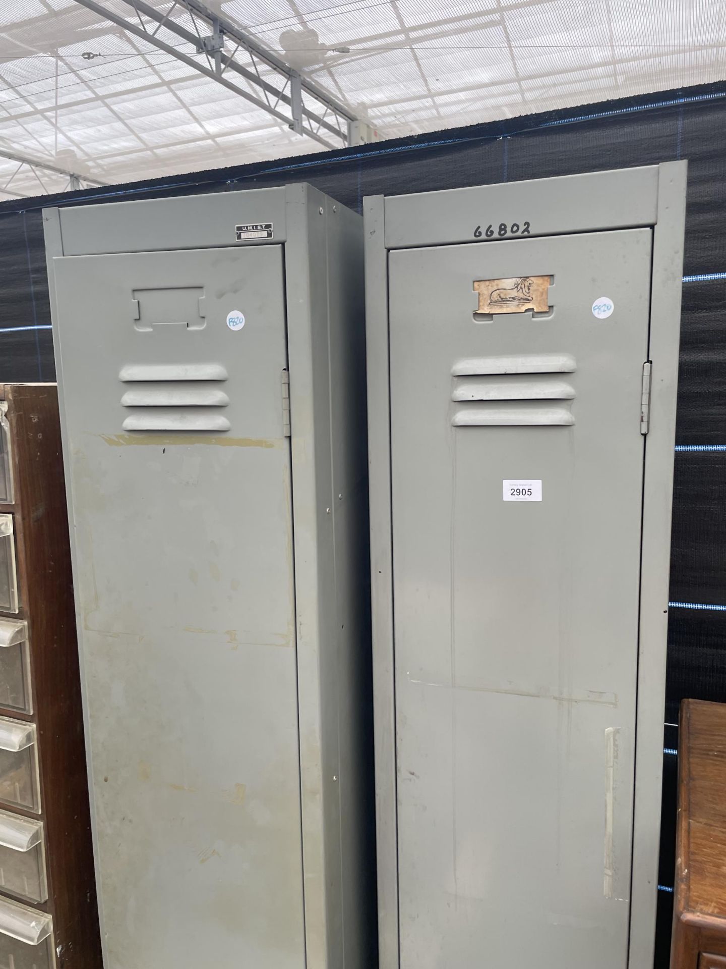 TWO 'LION STEEL' METAL LOCKERS, 12" WIDE, ONE MARKED U.M.I.S.T - Image 2 of 3