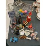 A CUT GLASS BOWL AND FURTHER TOY ITEMS ETC
