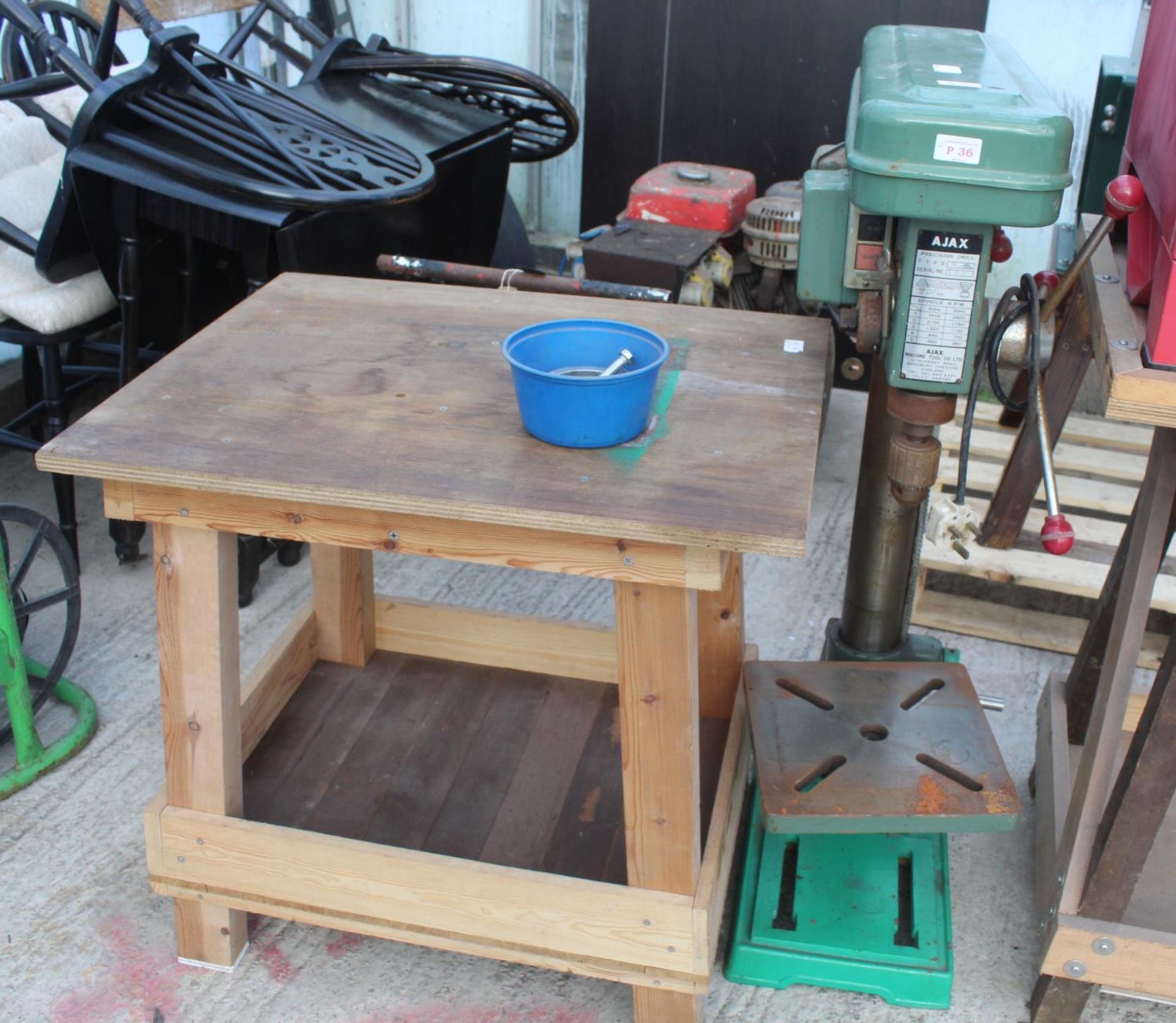 PILLAR DRILL WITH 4 LEGGED WOODEN BENCH NO VAT