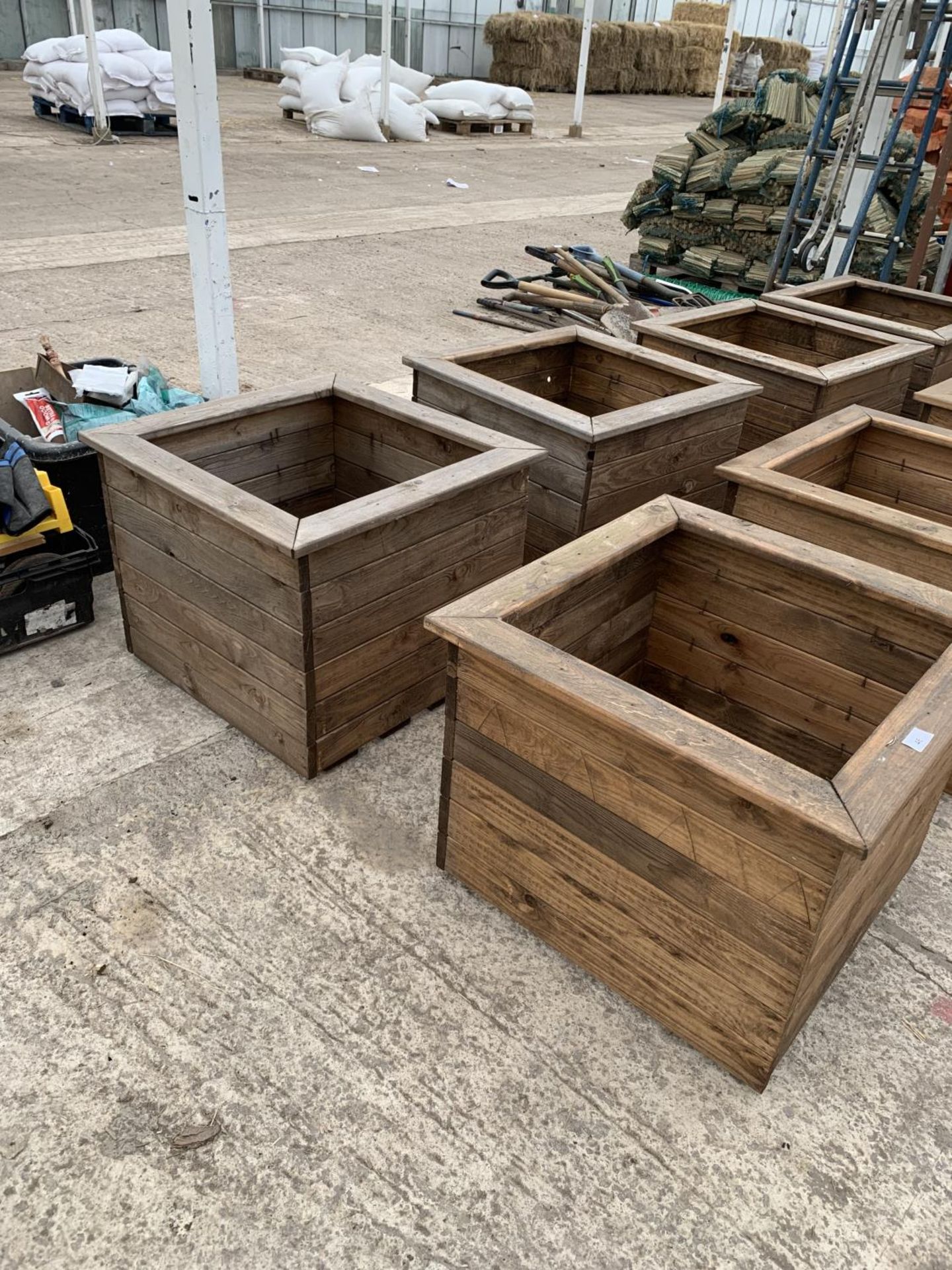 TWO LARGE SQUARE WOODEN PLANTERS - HEIGHT 46CM, WIDTH 57CM, DEPTH 57CM - NO VAT - Image 2 of 3