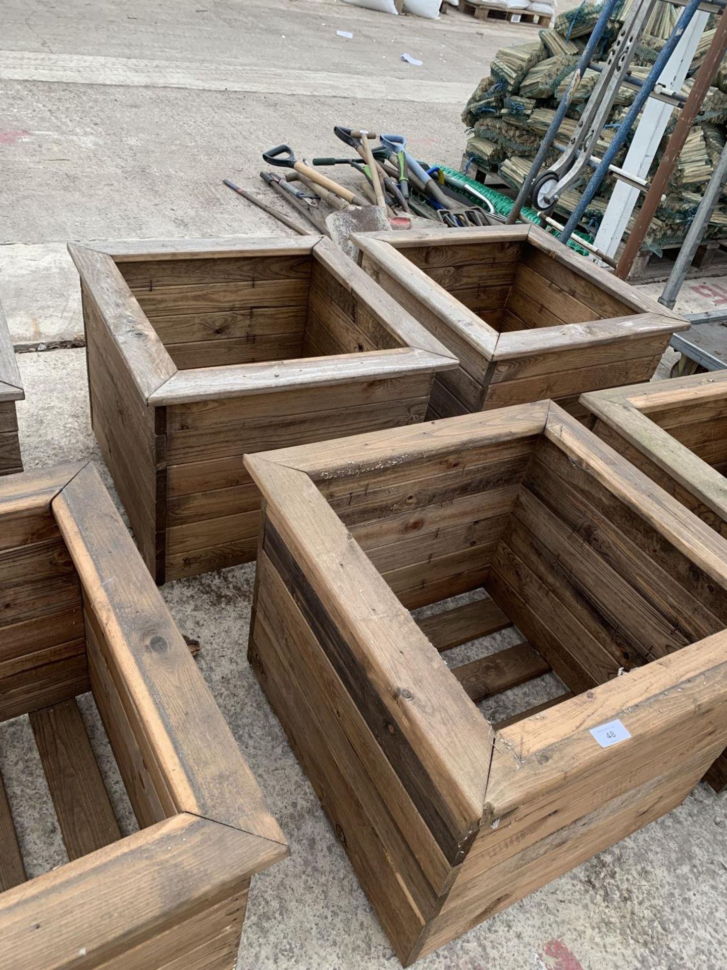 TWO LARGE SQUARE WOODEN PLANTERS HEIGHT 46CM, WIDTH 57CM, DEPTH 57CM - NO VAT - Image 2 of 3