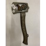 A METAL AXE WITH AN IMAGE OF GEORGE WASHINGTON, INSCRIBED 'WASHINGTON INAUGURATED PRESIDENT OF THE