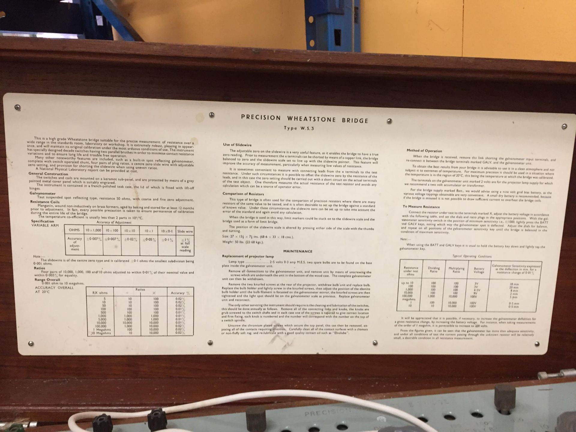 A LARGE 'WHEATSTONE BRIDGE' RESISTOR METER - Image 2 of 4