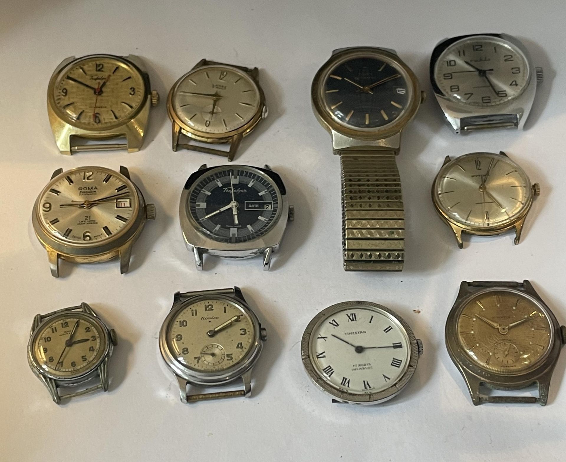 ELEVEN VARIOUS WATCHES TO INCLUDE ROMA, TIMESTAR, TIMEX, RUHLA ETC