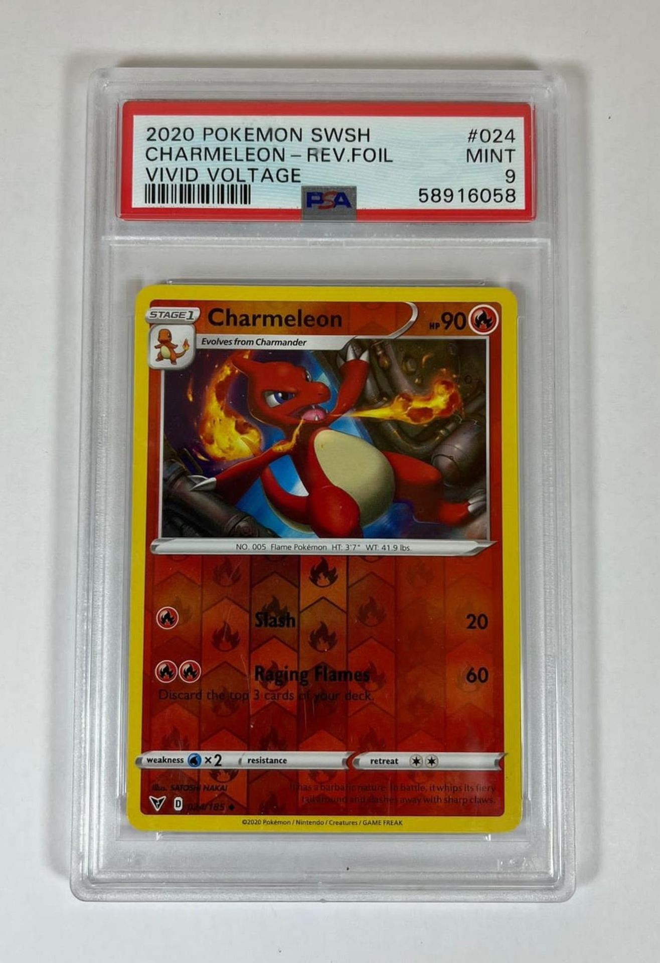 A GRADED POKEMON CARD - 2020 REVERSE FOIL CHARMELEON VIVID VOLTAGE - PSA GRADE 9