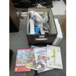 A NINTENDO WII WITH CONTROLLERS AND GAMES