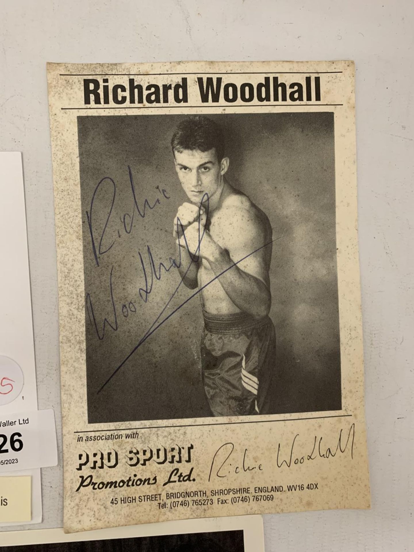 THREE PIECES OF SIGNED MEMORIBILIA - GERRY MARSDEN, RICKY GERVAISE AND BOXER RICHIE WOODHALL - NO - Image 2 of 5