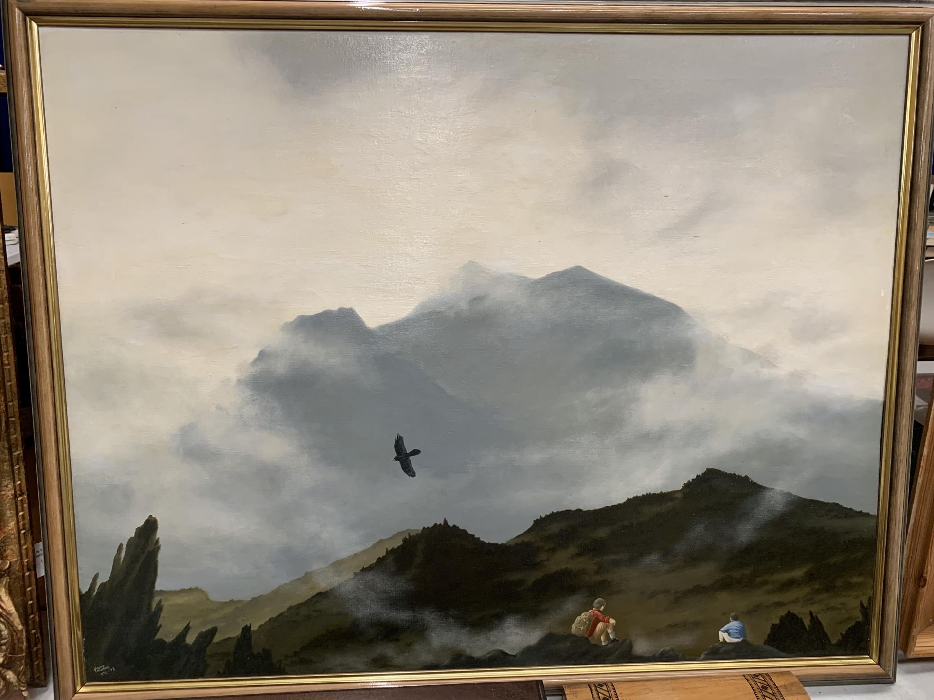 A LARGE FRAMED OIL ON CANVAS 'THE RAVENDALE OF GLWYDR FAWR, SIGNED JOSEPH IORWERTH, 1972/1973