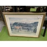 A LARGE GILT FRAMED ALLEN C SEALY GOLFING PRINT