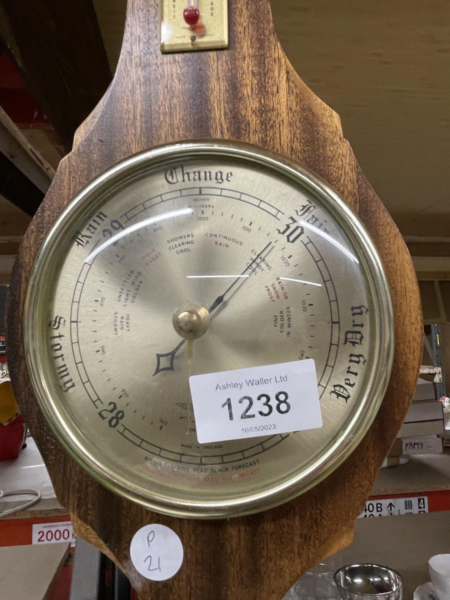 A BAROMETER IN A WOODEN FRAME - Image 2 of 2