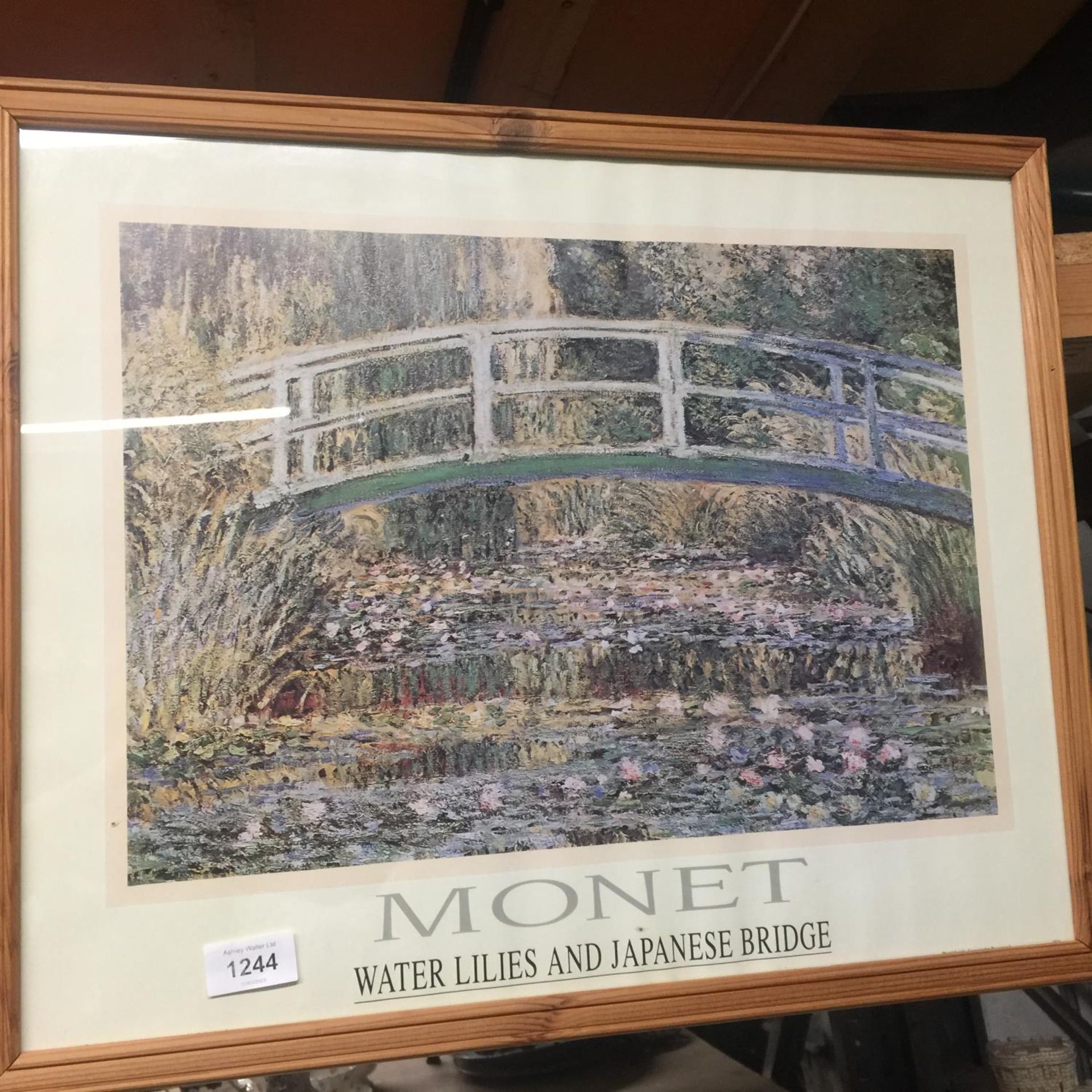 TWO ITEMS - PINE FRAMED MIRROR AND A MONET PRINT - Image 2 of 2