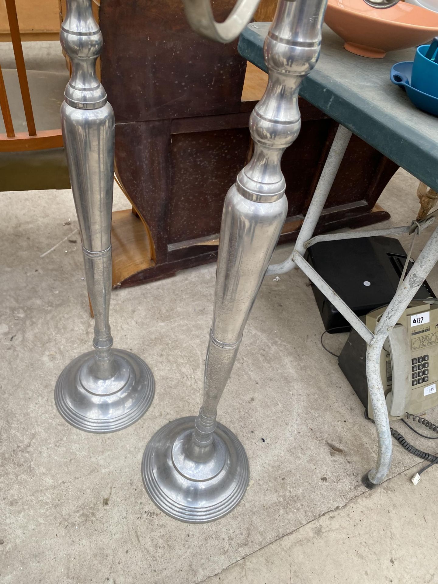 A PAIR OF LARGE DECORATIVE METAL FOUR BRANCH CANDLE HOLDERS (H:122CM) - Image 3 of 3