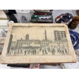 AN L S LOWRY PRINT ON BOARD - VERY FADED