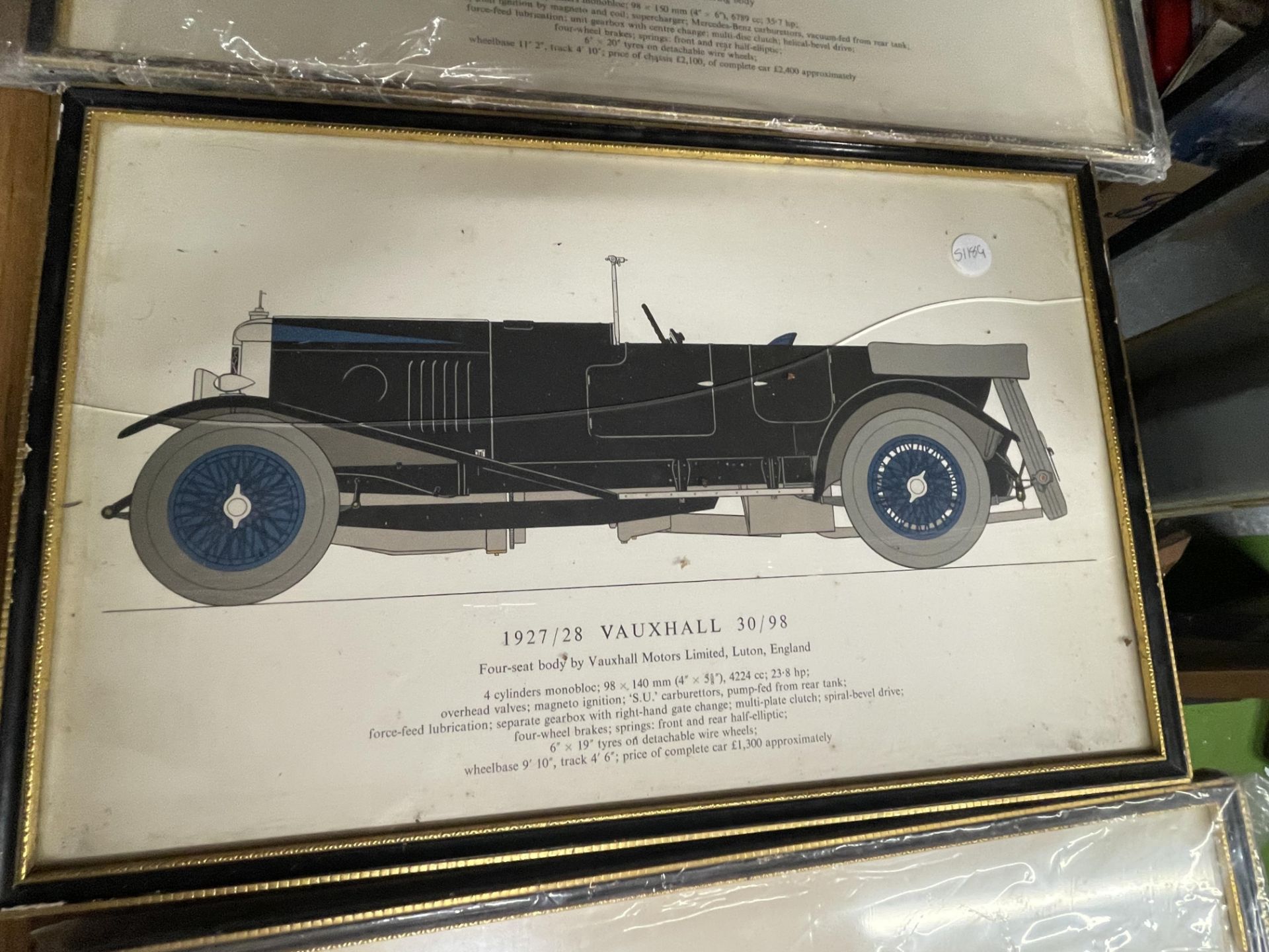 THREE FRAMED PRINTS OF VINTAGE CARS - 1926 BENTLEY 3 LITRE', 1927/28 VAUXHALL 30/98' AND '1928 - Image 3 of 4