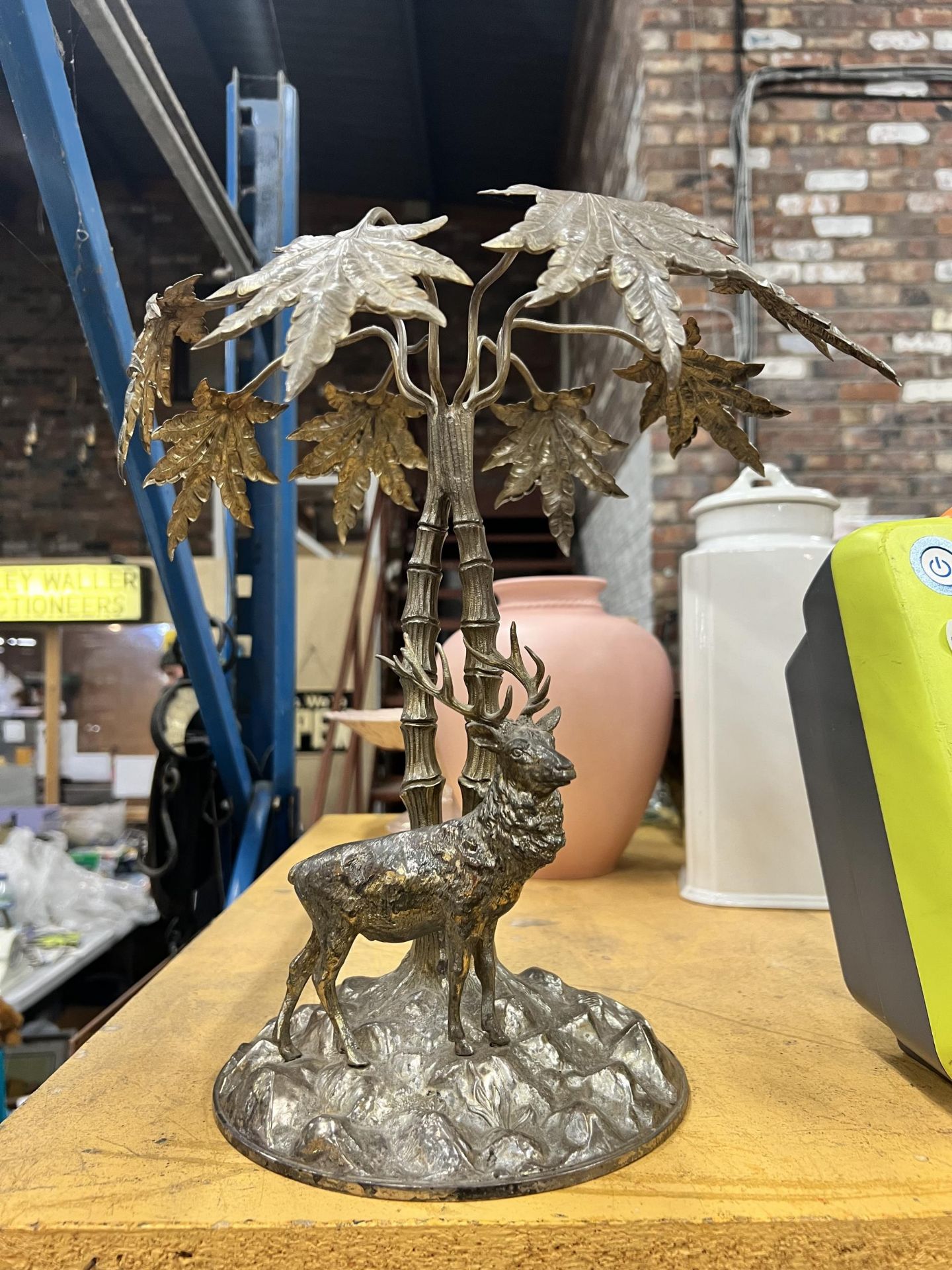 A VINTAGE BRASS DESIGN STAG FIGURE