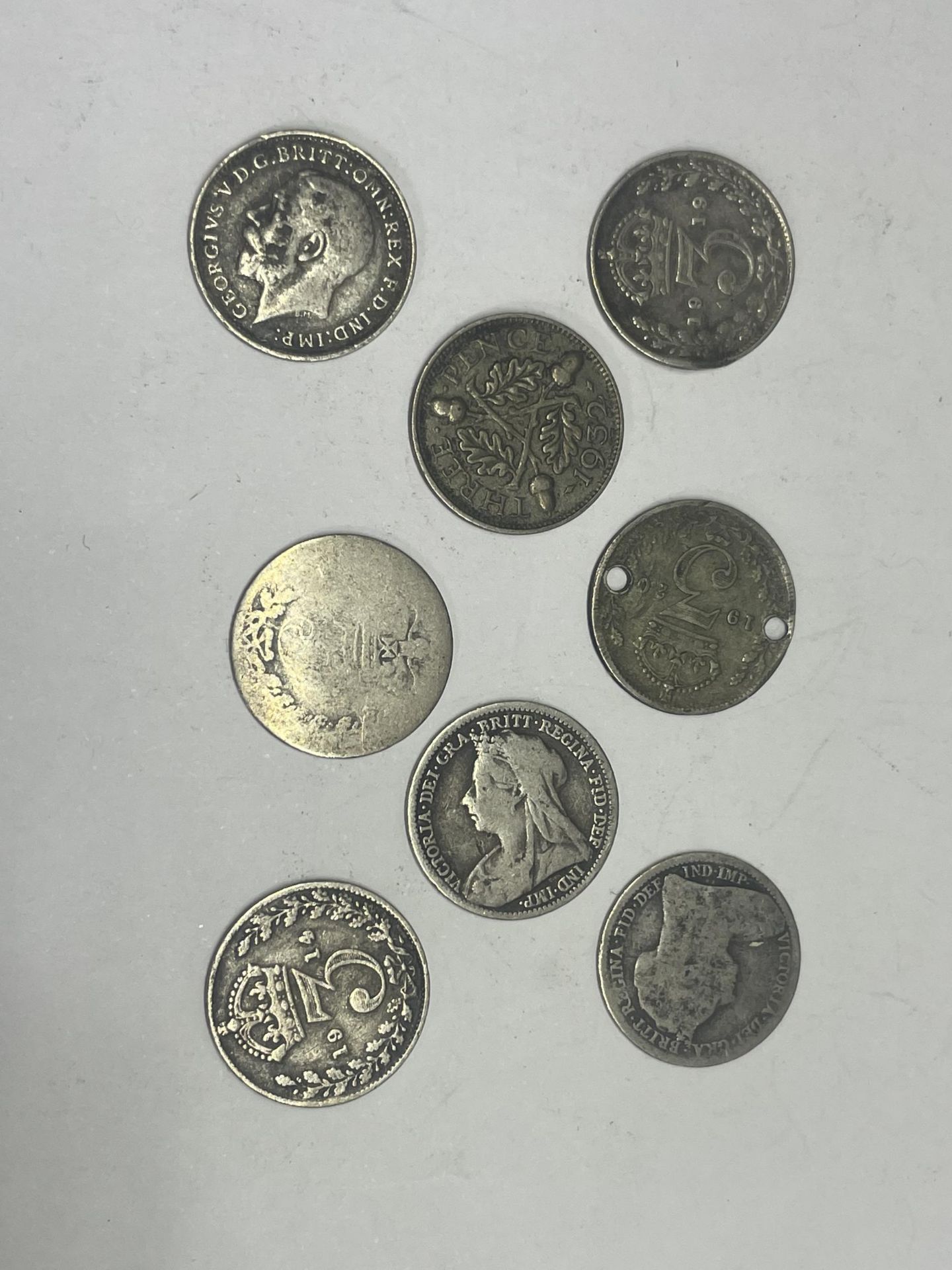 EIGHT SILVER THREE PENCE PIECES - Image 2 of 2