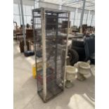 A VINTAGE GALVANISED LOCKABLE 32 SECTION PIGEON HOLE UNIT