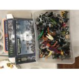 A QUANTITY OF TOY FIGURES AND HORSES, A WARHAMMER SPACE WOLVES KIT AND A PRINCE AUGUST MODELLING KIT