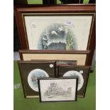 A MIXED GROUP OF ASSORTED FRAMED PRINTS, THE PARISH CHURCH, WIGAN, ROBIN PRINTS ETC