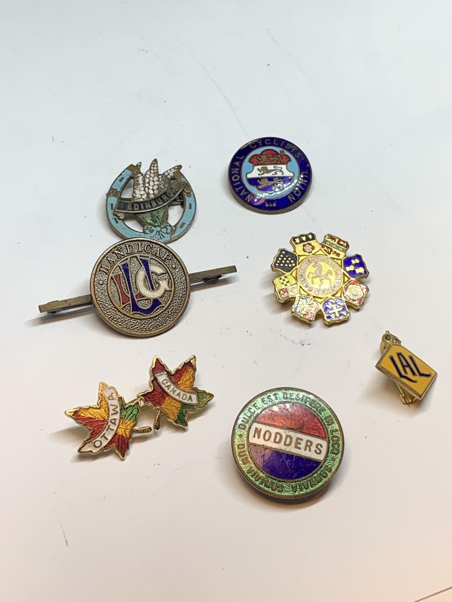 SEVEN VARIOUS VINTAGE ENAMEL BADGES