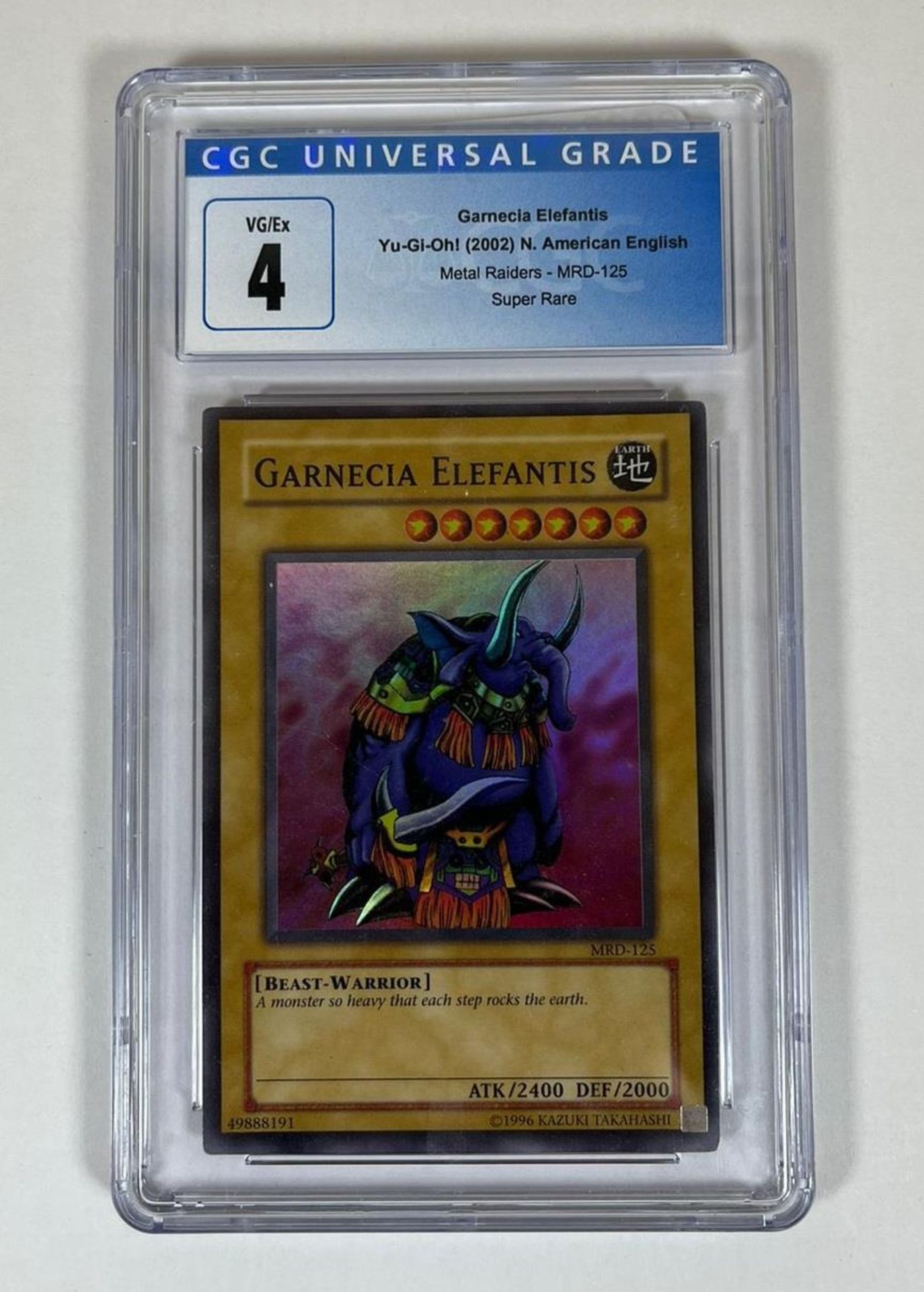 A GRADED YU-GI-OH! CARD - 2002 GARNECIA ELEFANTIS METAL RAIDERS MRD-125 SUPER RARE - CGC GRADE 4