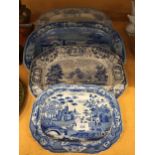 A COLLECTION OF 19TH CENTURY BLUE AND WHITE MEAT PLATTERS