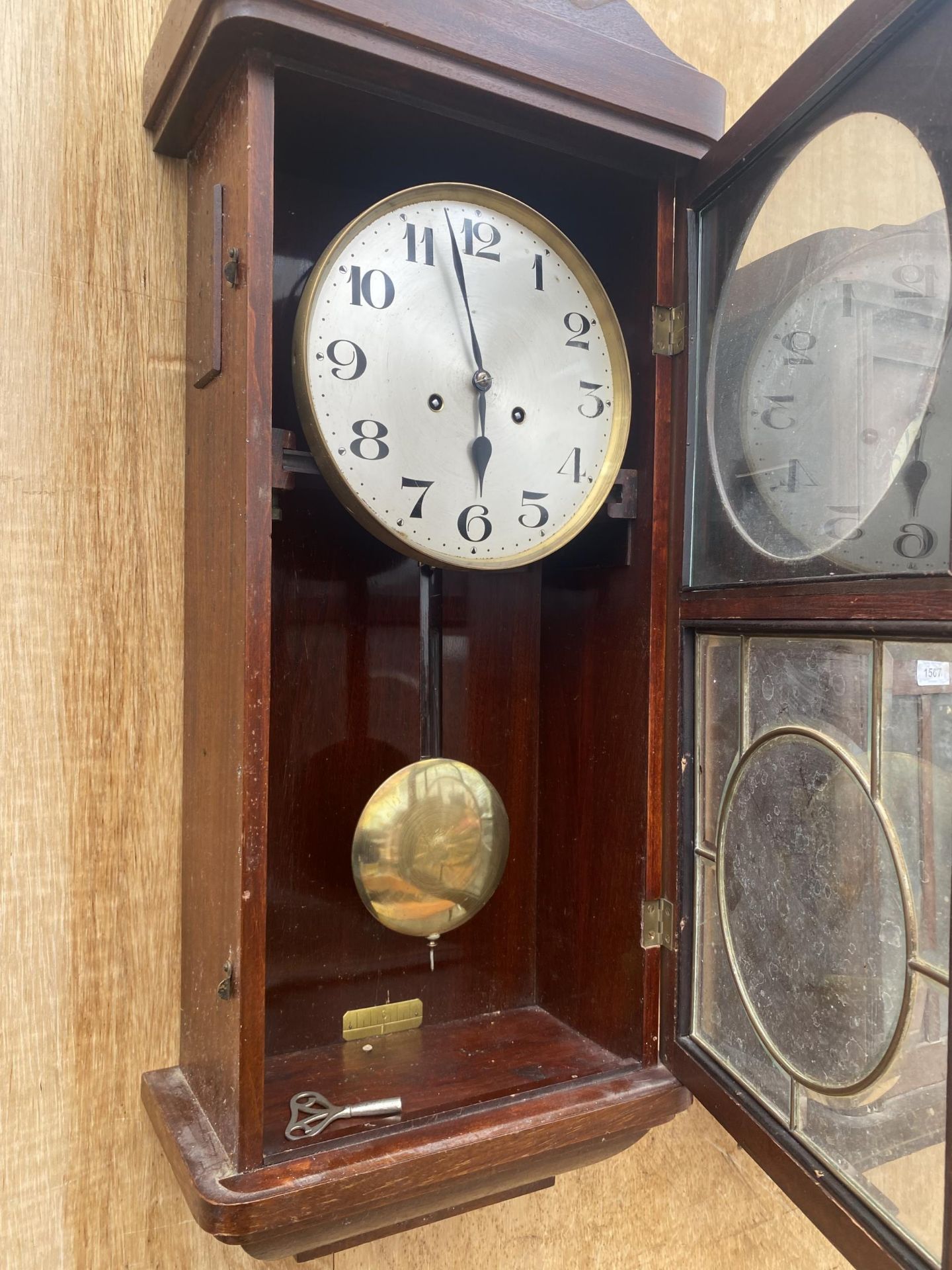 A WOODEN VIENNA STYLE WALL CLOCK - Image 2 of 2