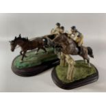 TWO THE LEONARDO COLLECTION FIGURES - HORSE RACING JUMP & HORSE AND CART