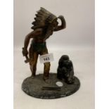 A VINTAGE SPELTER LIGHTER IN THE FORM OF A NATIVE INDIAN HEIGHT 20CM - A/F