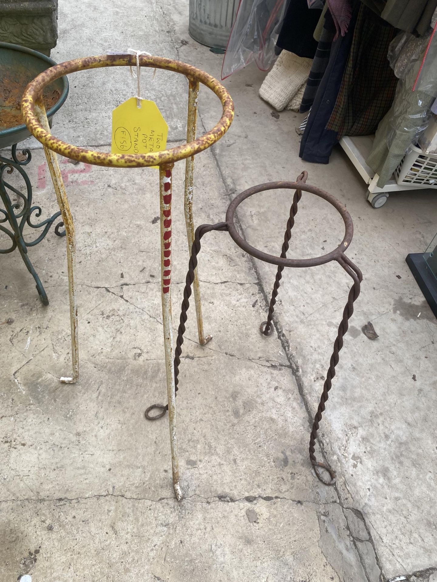 TWO METAL PLANT POT STANDS