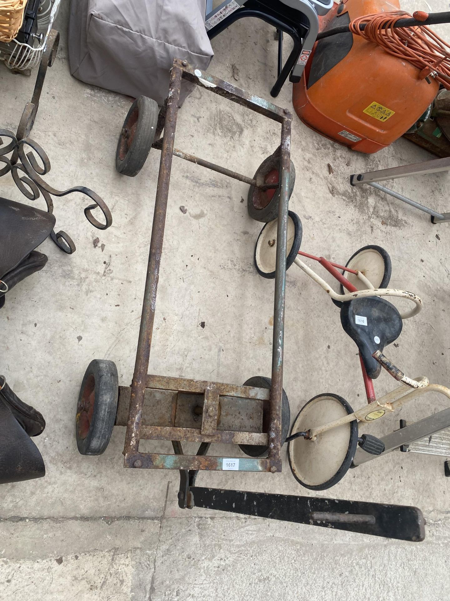 A VINTAGE FOUR WHEELED TROLLEY