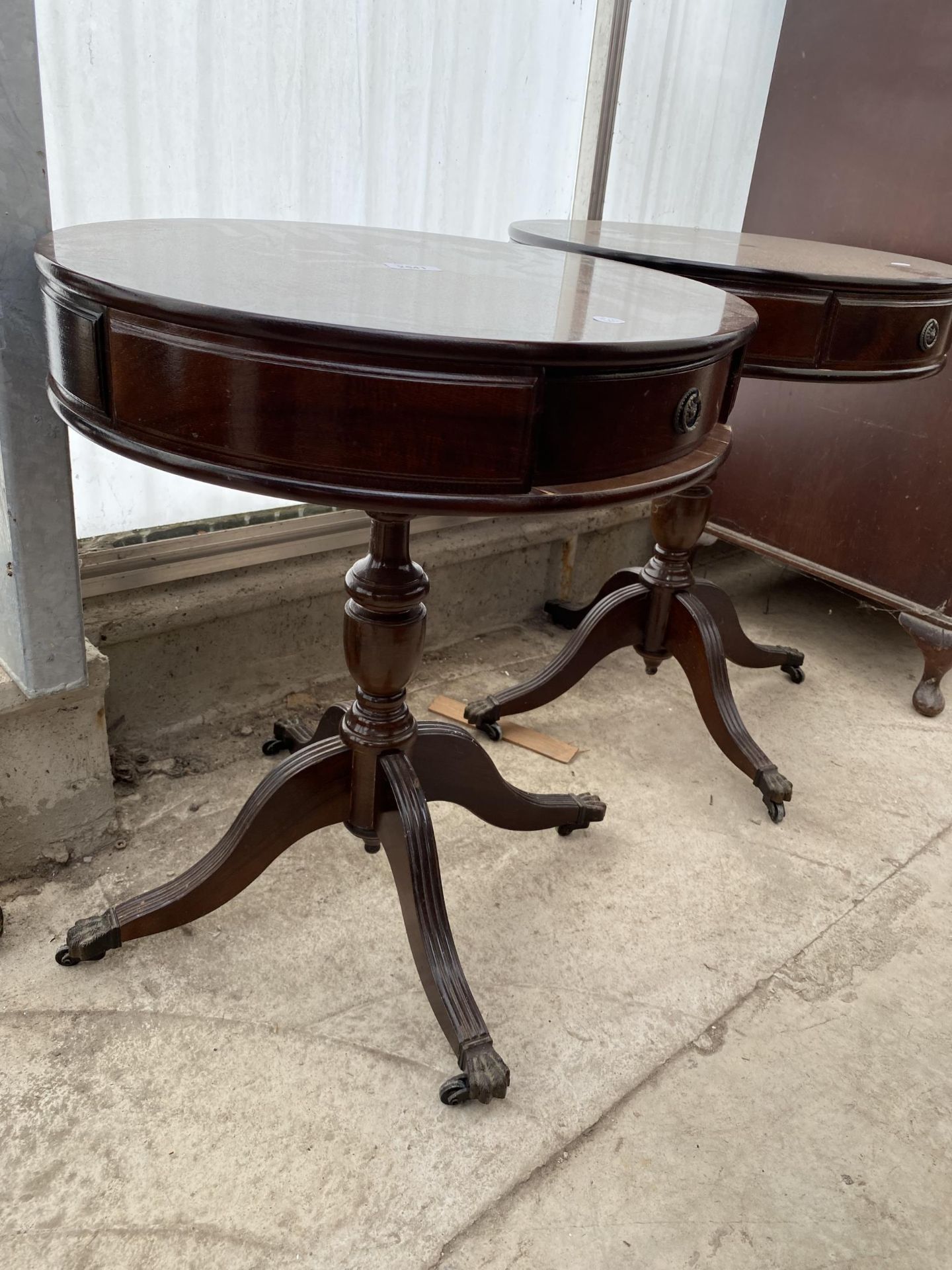 A PAIR OF 19.5" DIAMETER REPRODUCTION DRUM TABLES - Image 2 of 4