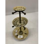 A SMALL METAL AND ENAMEL 3 TIER STAND HEIGHT 22.5CM