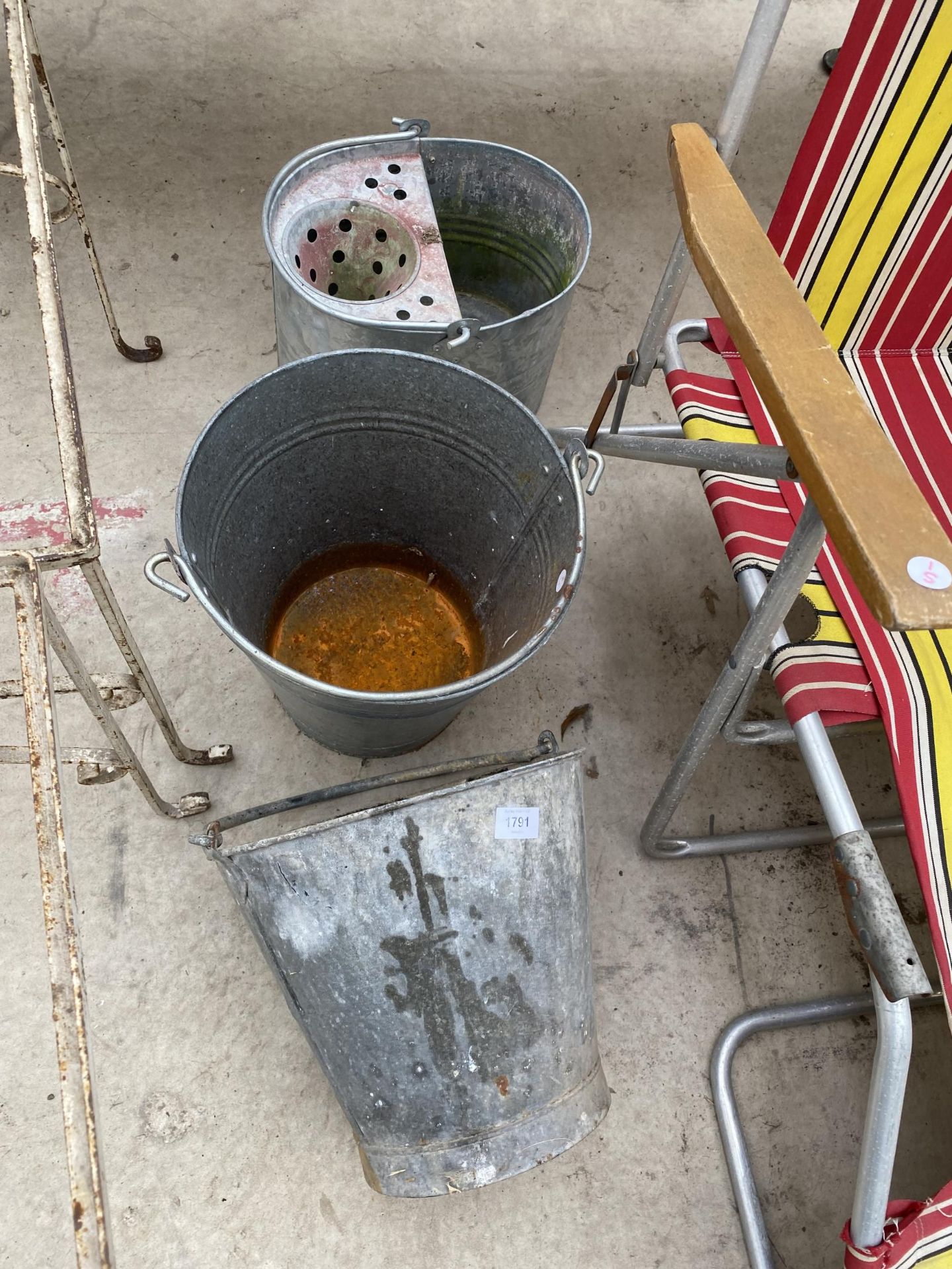 TWO GALVANISED BUCKETS AND A GALVANISED MOP BUCKET