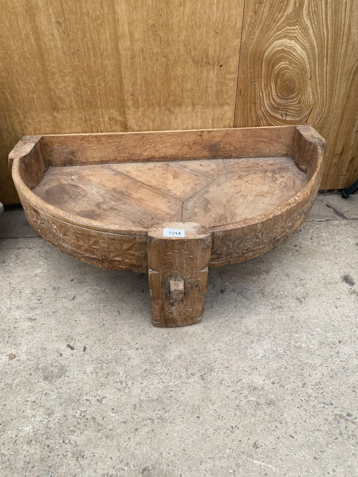 AN INDIAN HARDWOOD D-END TROUGH PLANTER