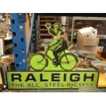 A LARGE METAL RALEIGH SIGN