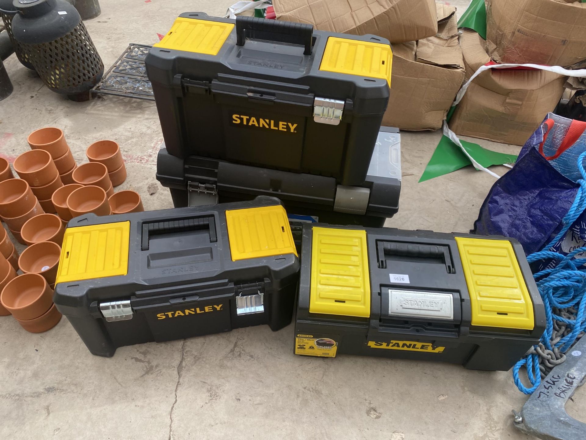 FOUR PLASTIC TOOL BOXES TO INCLUDE THREE 'STANLEY'