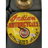 AN ENAMEL 'INDIAN MOTORCYCLES' SIGN, DIAMETER 30CM