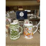 A GROUP OF CERAMICS TO INCLUDE BOXED WEDGWOOD ROYAL SILVER WEDDING MUG ETC