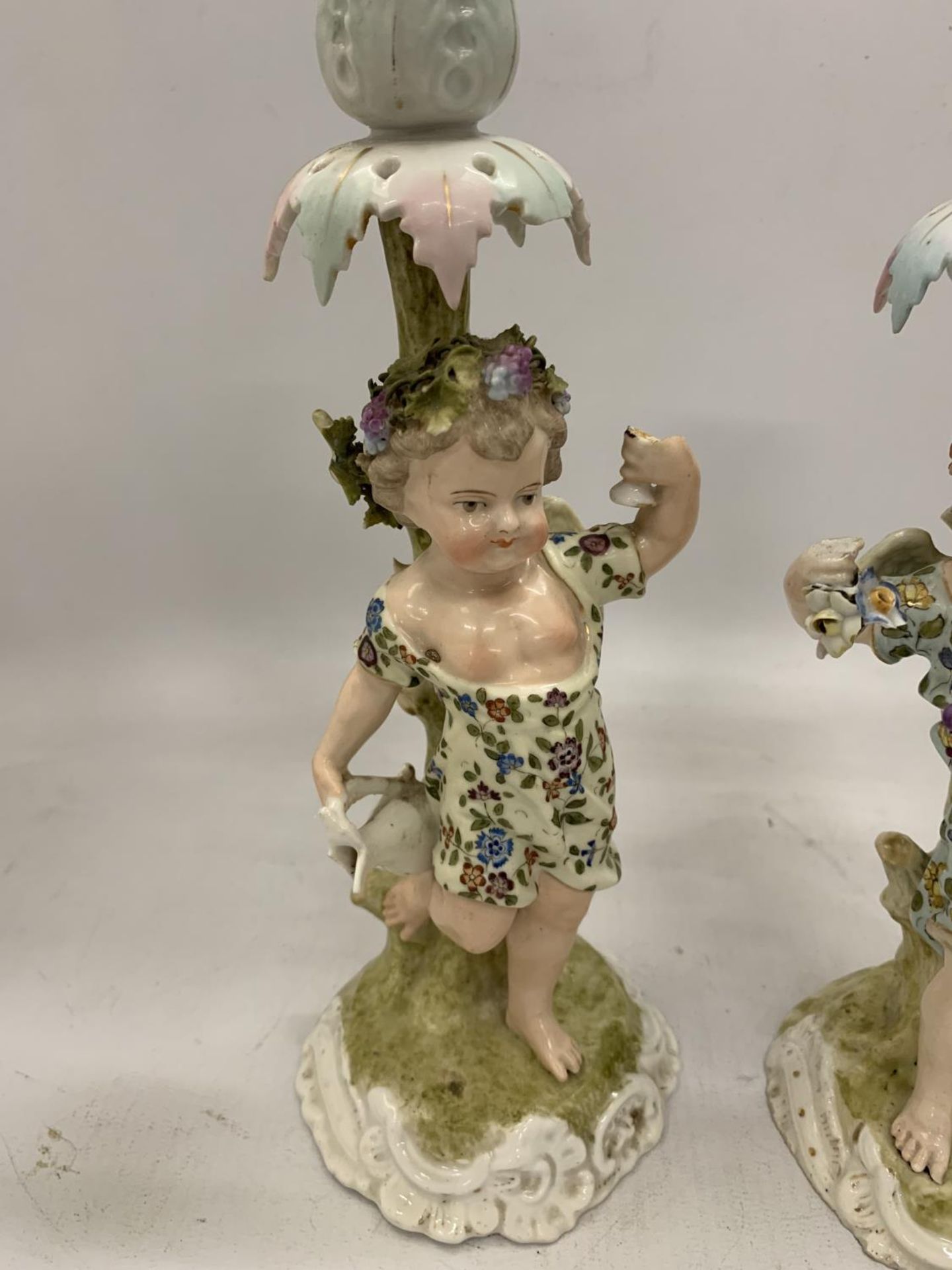A PAIR OF 19TH CENTURY DRESDEN STYLE CONTINENTAL HARD PASTE PORCELAIN FIGURAL CANDLE HOLDERS WITH - Image 2 of 8