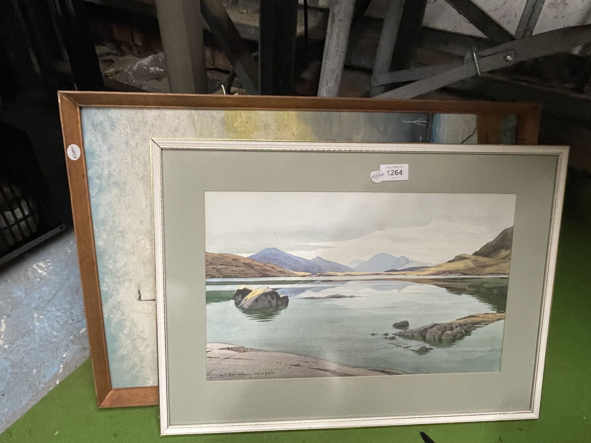 TWO FRAMED PICTURES - WATERCOLOUR OF A LAKE SCENE AND MODERN OIL OF A SAILING BOAT