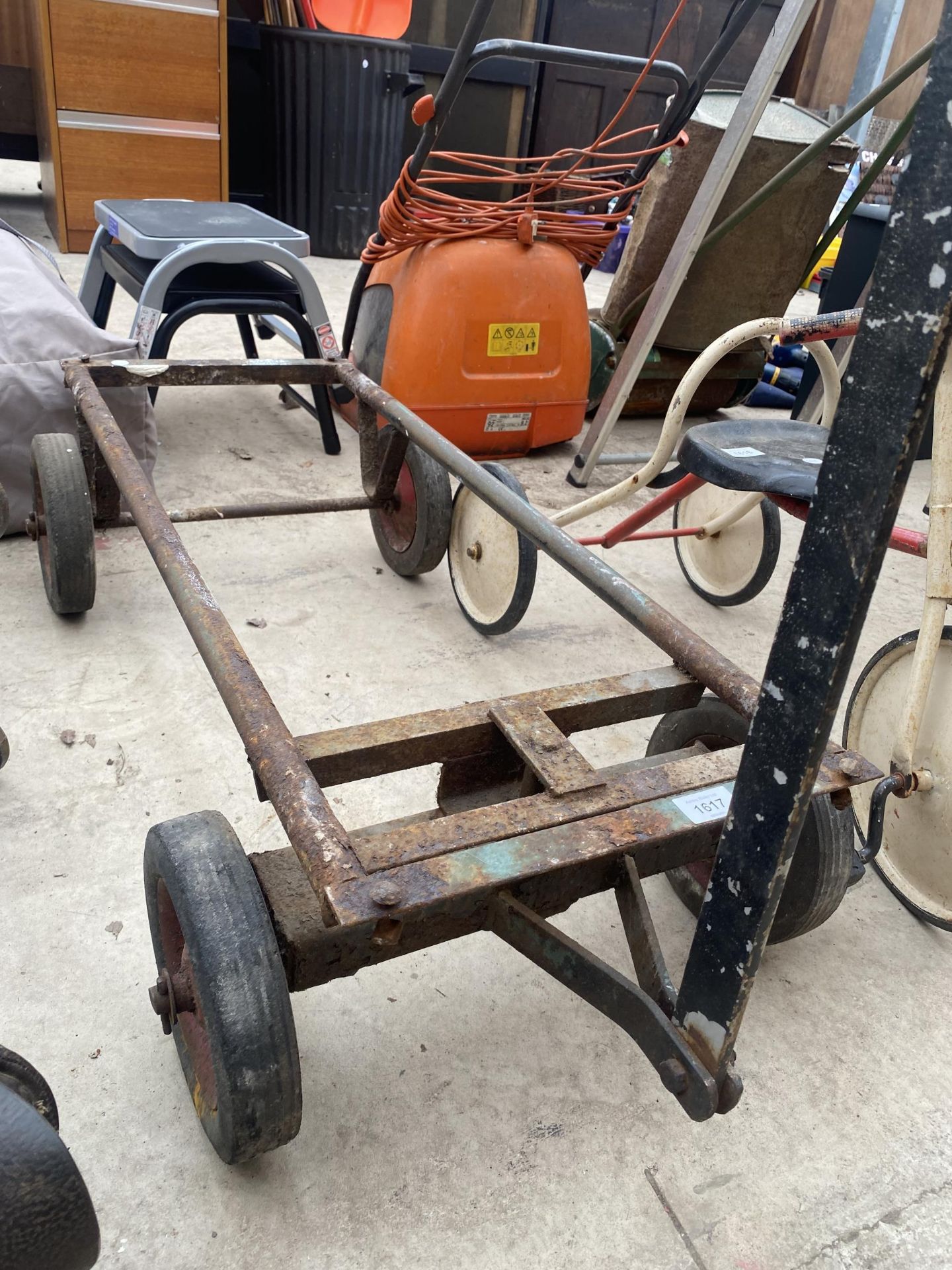 A VINTAGE FOUR WHEELED TROLLEY - Image 2 of 2