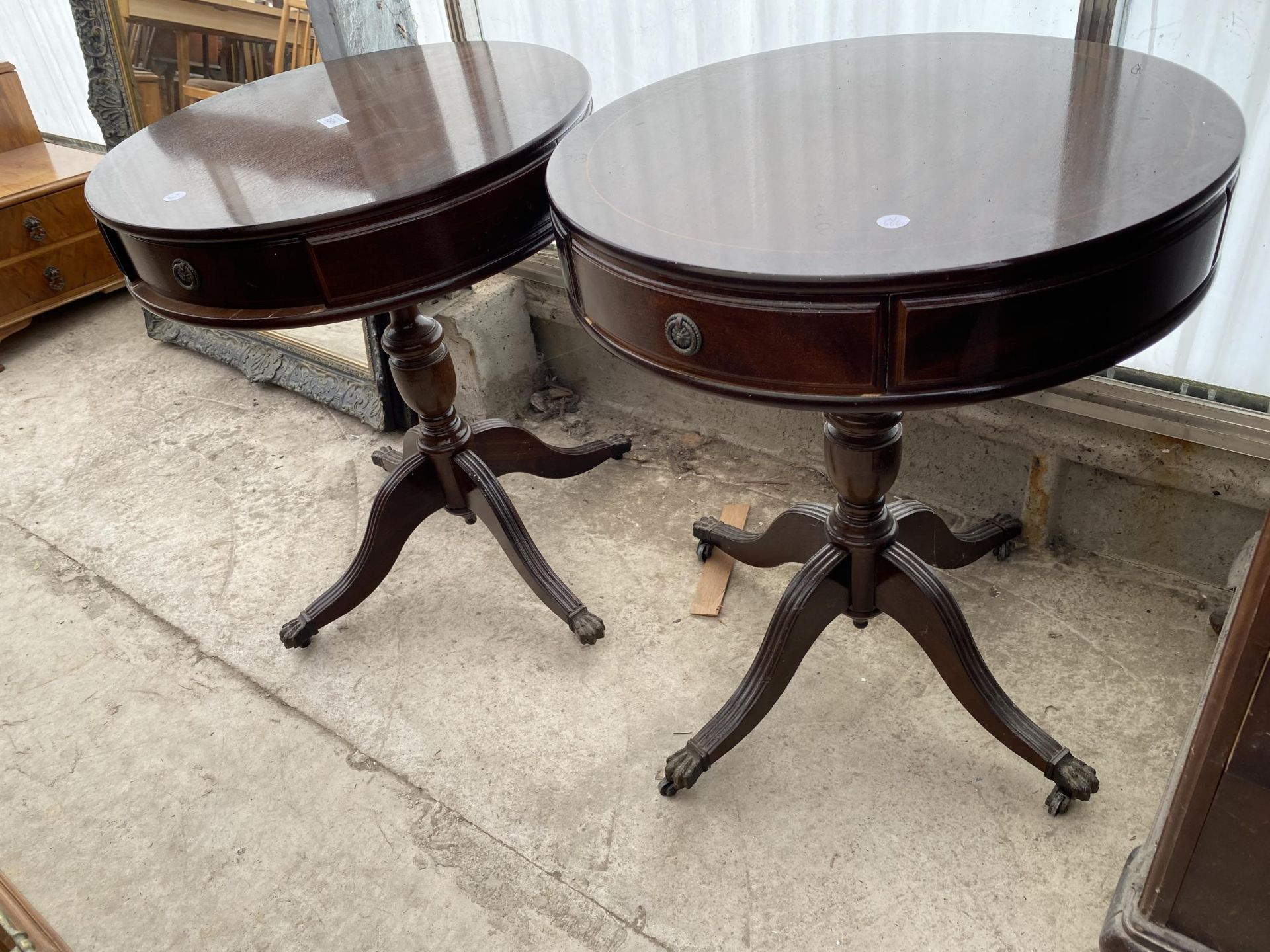 A PAIR OF 19.5" DIAMETER REPRODUCTION DRUM TABLES - Image 4 of 4