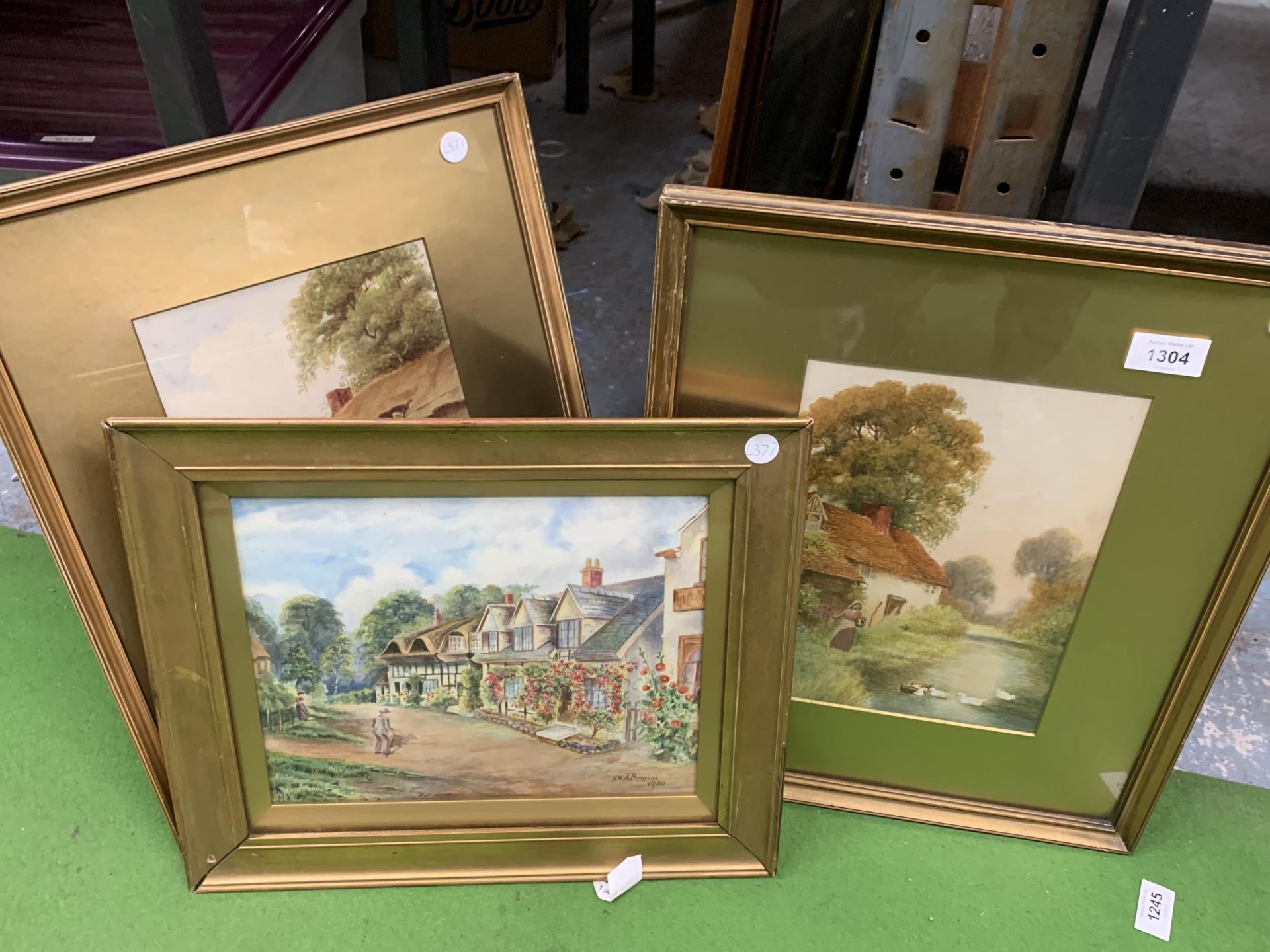THREE FRAMED RURAL WATERCOLOURS, ONE TITLED 'IN SHAKESPEARE'S COUNTRY - SHOTTERY AND SIGNED R W A