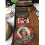 FOUR VINTAGE TINS TO INCLUDE OXO, CRAWFORD'S SHORTBREAD, ETC.,