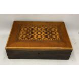 A VINTAGE INLAID TRINKET BOX, WIDTH 32CM