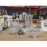 A COLLECTION OF ASSORTED CUT AND FURTHER GLASSWARE, DECANTER ETC